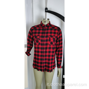Camicie da uomo 100% cotone a quadri rossi e neri